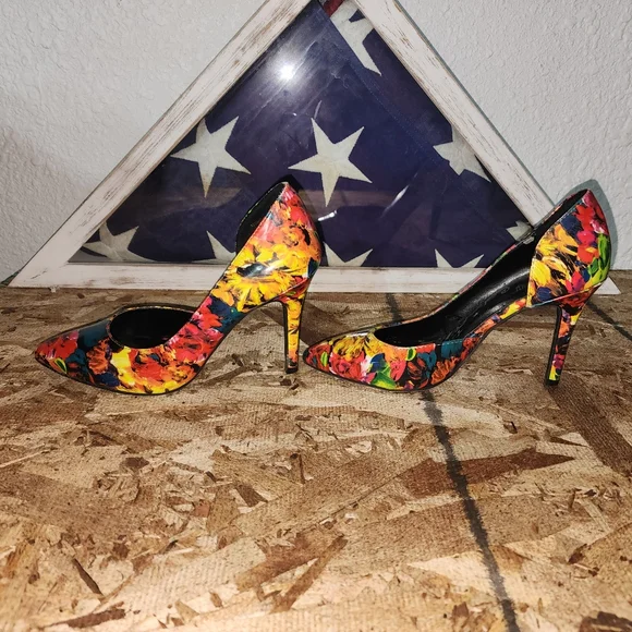 BRASH Colorful Floral Slip On Stiletto Heels Dress Shoes Women's (Multicolor)- 5 - Picture 4 of 9